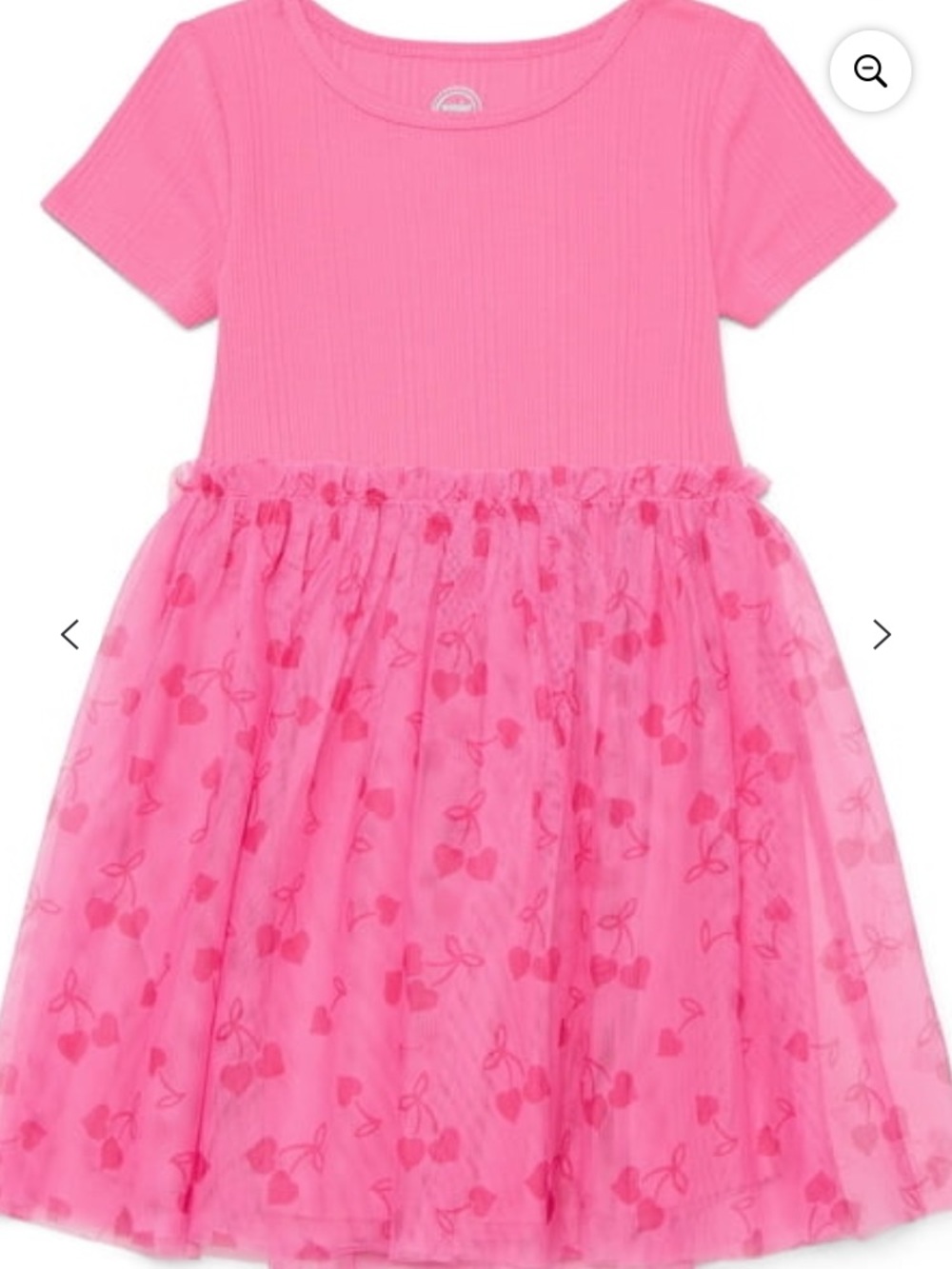 wonder nation Bright Pink Short-Sleeve Tulle Dress with Cherry Print v